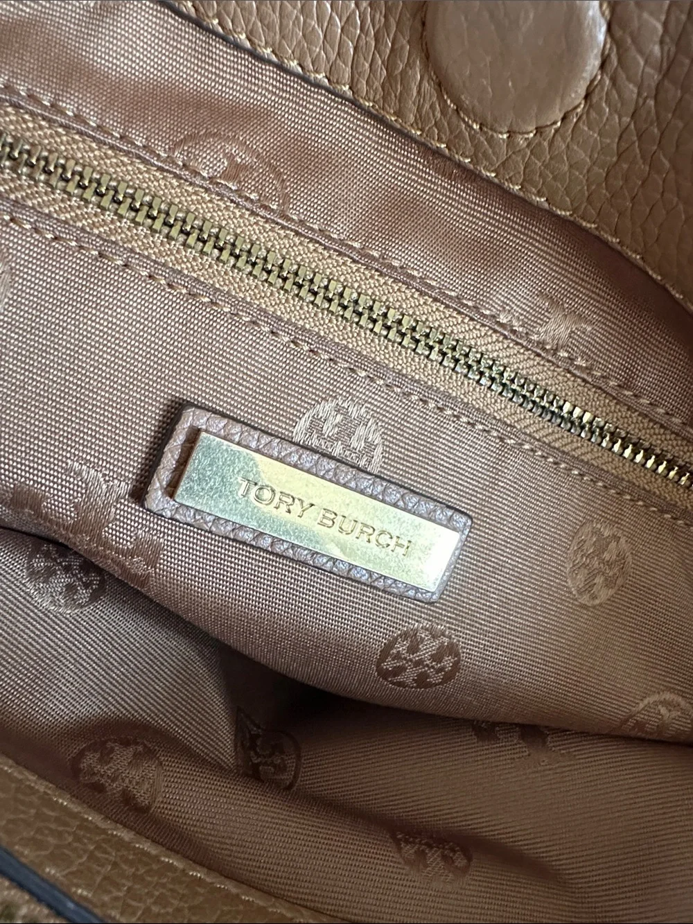 Tory Burch Tan Pebbled Leather Tote with Gold Hardware
